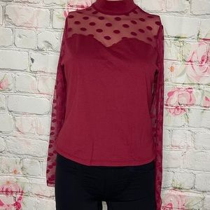 Shein Burgundy blouse Pokey dots with back see trough Medium